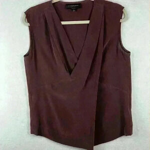 Classiques Entier Silk Blouse Size S Plum Beautiful Sleeveless V-Neck Drapes